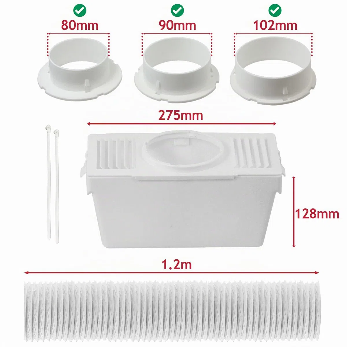 SPARES2GO Kit de Condensador de Manguera de Ventilación con 3 x Adaptadores Compatible con White Knight Secadora (1,2 m)