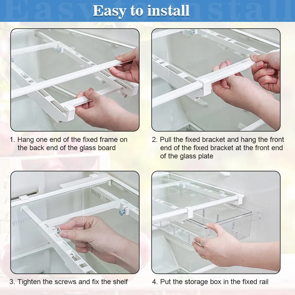 QINERSAW Cajones Extraíbles para Nevera, Contenedor Retráctil para Refrigerador Que Ahorra Espacio 30 * 20 * 9.5 Cm Organizador para Huevos/Frutas/Verduras