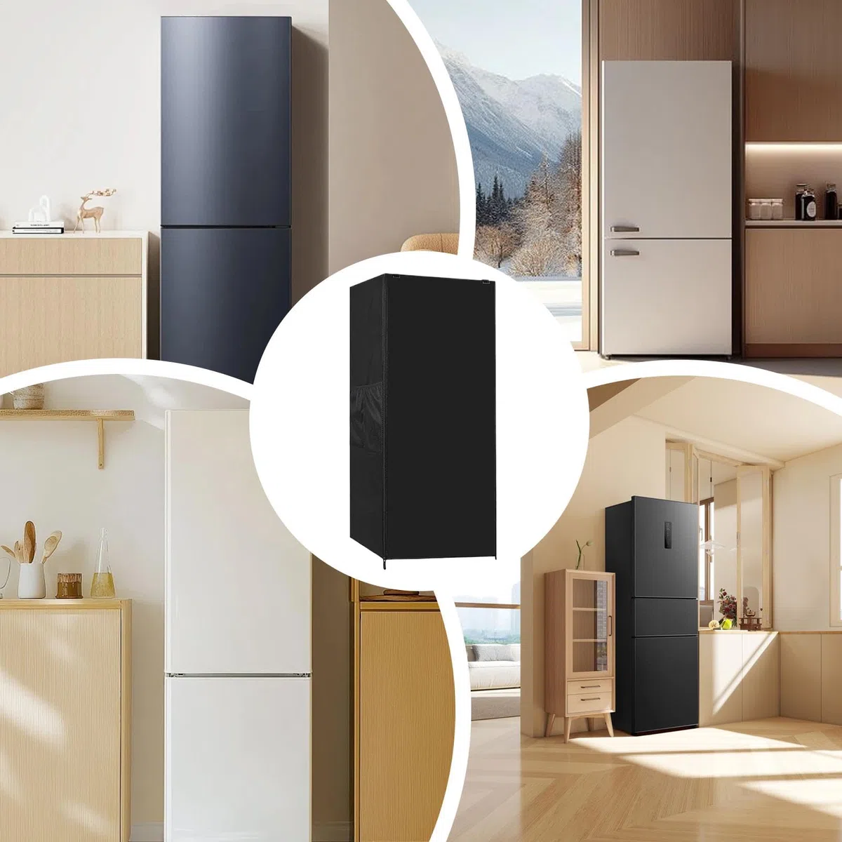 Fundas para refrigeradores,Revestimientos para refrigeradores - Protector Exterior para frigorífico con Bolsillo de Malla - Cubierta Impermeable para Estante de Almacenamiento con diseño de