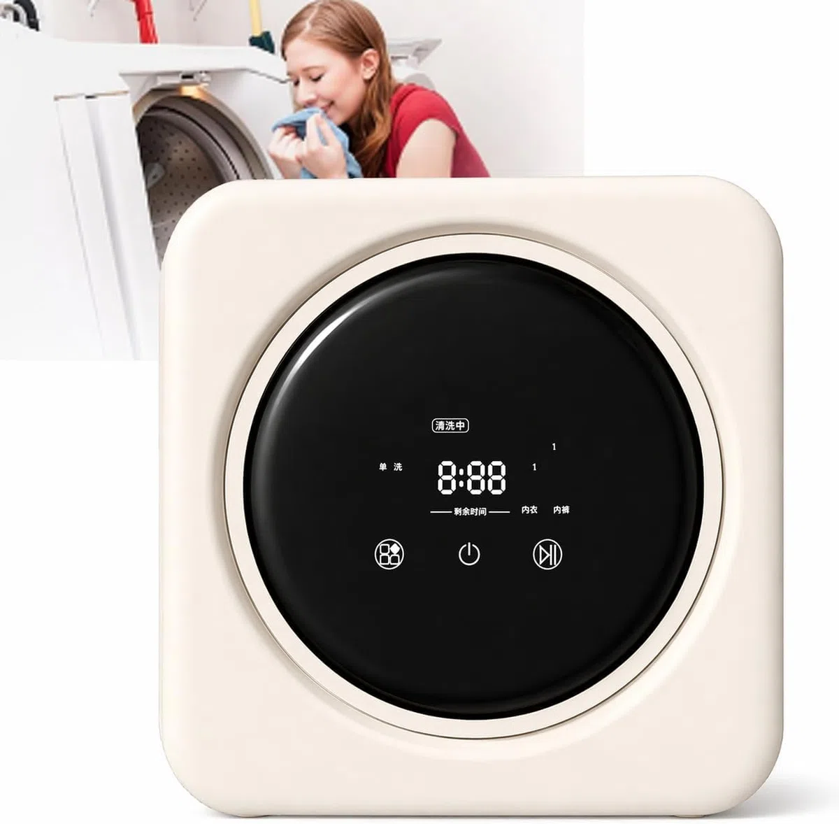Lavadora de pared de carga frontal, 3 kg, totalmente automática con control táctil, 4 programas de lavado, diseño compacto para espacios pequeños y hogares limitados