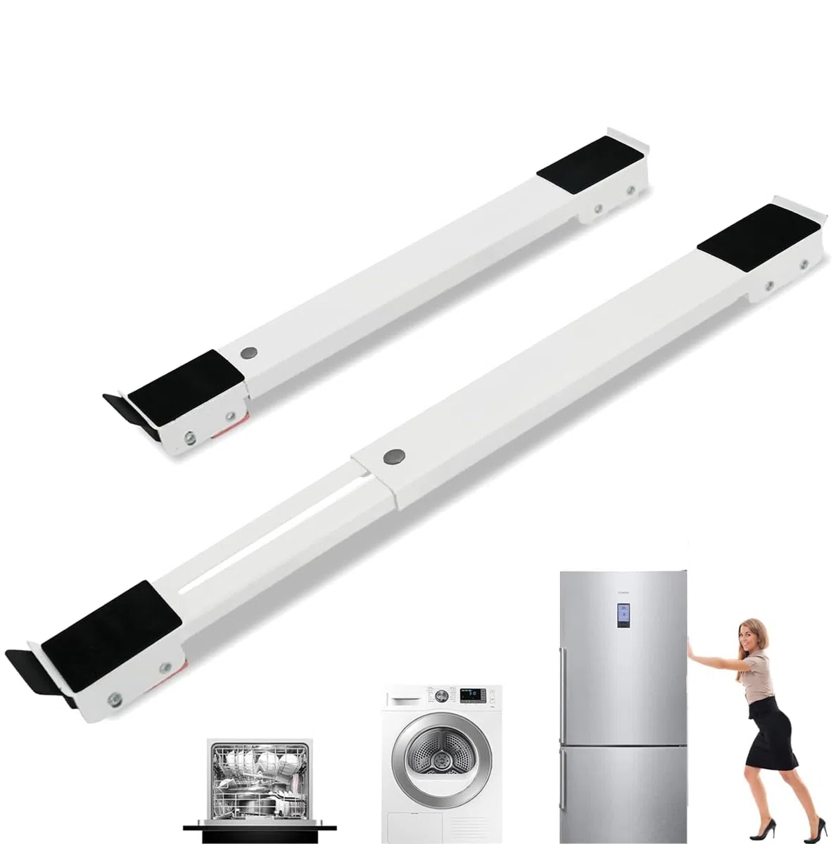 2 Piezas Soporte Con Ruedas Lavadora con Freno, Ruedas Lavadora Lavadora Ajustable para Mover Muebles para Lavadora y Refrigerador (45-72 cm) (Blanco)