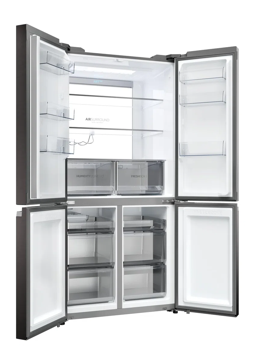 Haier Cube 90 Series 7 HCR79F19CNMD - Frigorífico 4 Puertas, Congelador 2 Zonas, Motor Inverter, Air Surround, Cajón Humidity Zone, Total No Frost, An 90,5cm, Capacidad 642L, Daylight, 37dB, Dark Inox