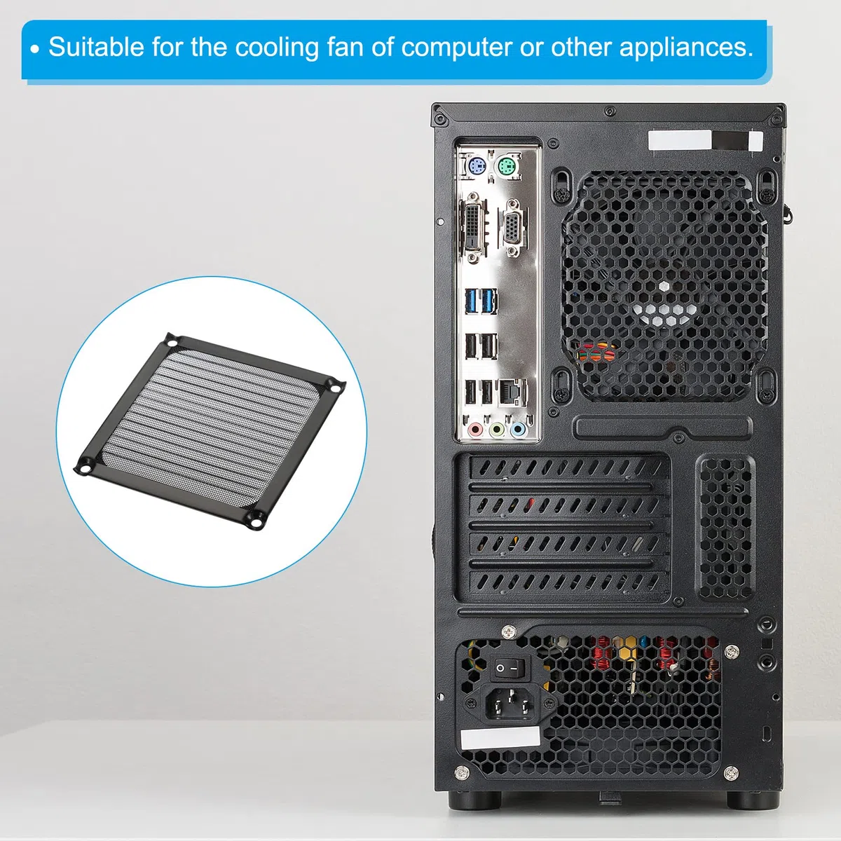 PATIKIL 92mm Ventilador Filtro Rejillas con Tornillos, 4 Paquete Aluminio Marco Inoxidable Acero Malla Polvo Prueba Cubierta para Computadora Estuche, Negro