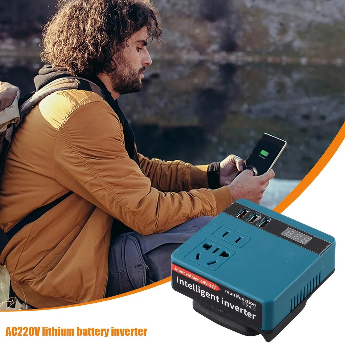 Inverter de batería Inteligente, inversor de batería portátil | Convertidor de batería al Aire Libre con Pantalla Actual | Generador de la estación de alimentación, Salida de batería del Adaptador de