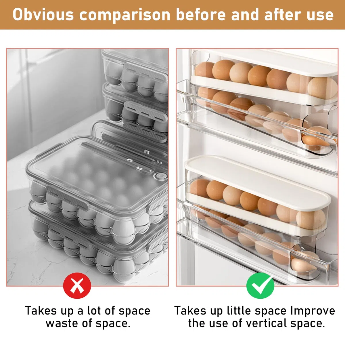 Soporte para huevos para frigorífico, PRITOK 2 capas automático para frigorífico, dispensador de huevos enrollable, organizador de huevos apilable, dispensador de huevos de plástico transparente,