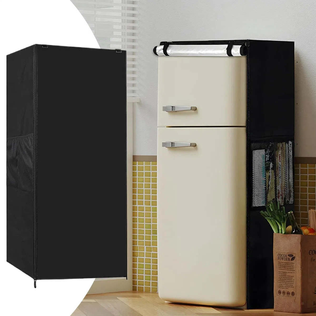 Fundas para refrigeradores,Revestimientos para refrigeradores - Protector Exterior para frigorífico con Bolsillo de Malla - Cubierta Impermeable para Estante de Almacenamiento con diseño de