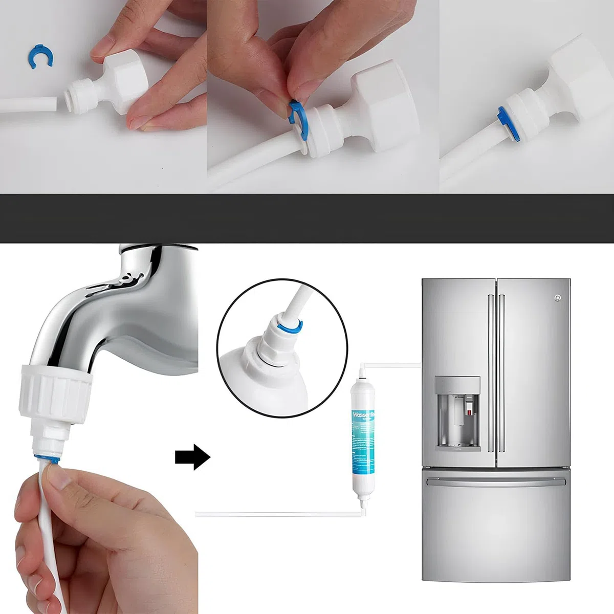 5 m Kit Conector Manguera Refrigerado, Juego De TuberíAs De Agua Para Nevera, Conector De Agua Del FrigoríFico, Para Refrigerador Doble De Estilo Europeo (Tubo De 1/4 De Pulgada)