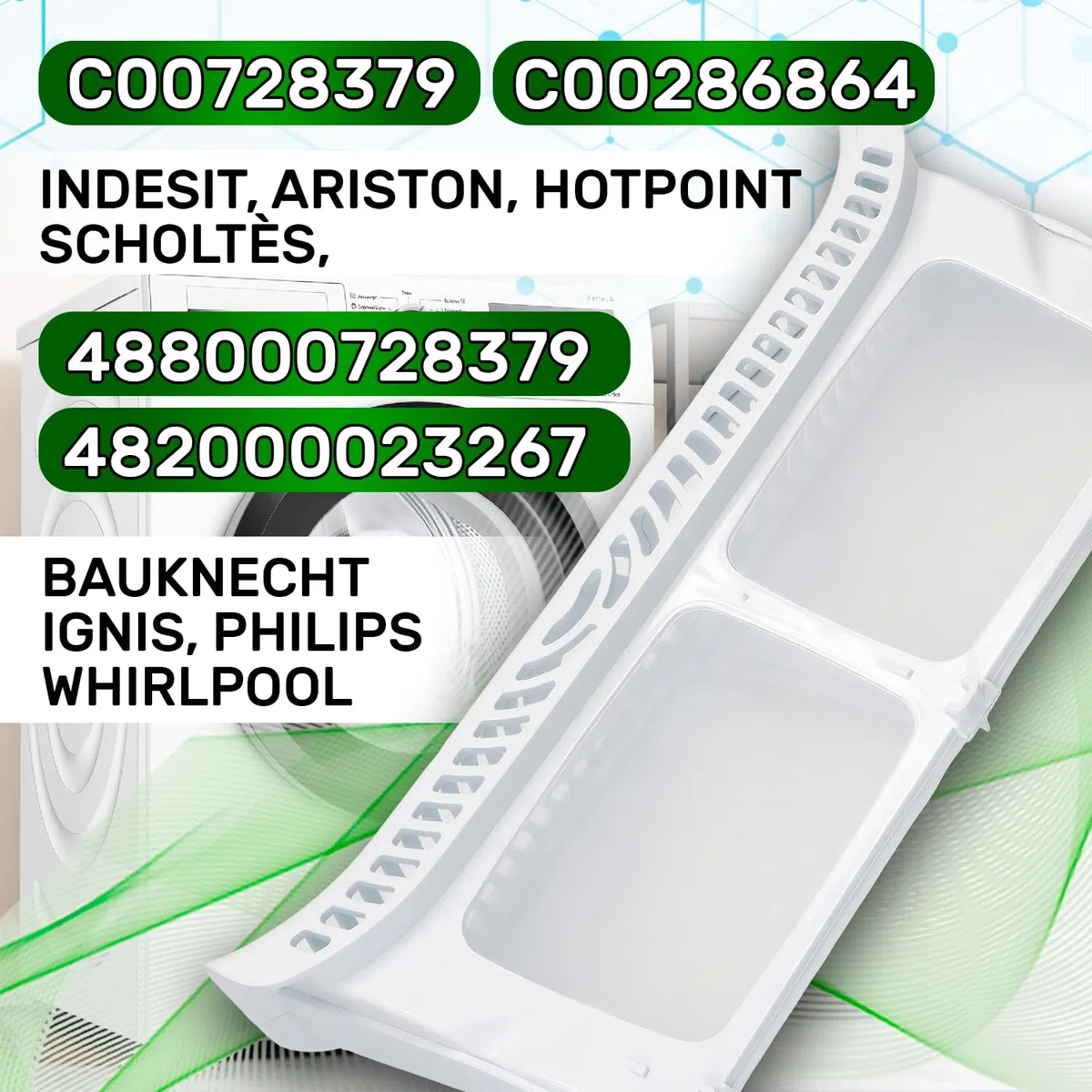 Filtro Pelusas para Secadora 295x139x65 mm con Código Original C00728379 C00286864 488000728379 482000023267 para Indesit para Ariston para Philips para Whirlpool - Garantía de 5 Años - ONIX TECH