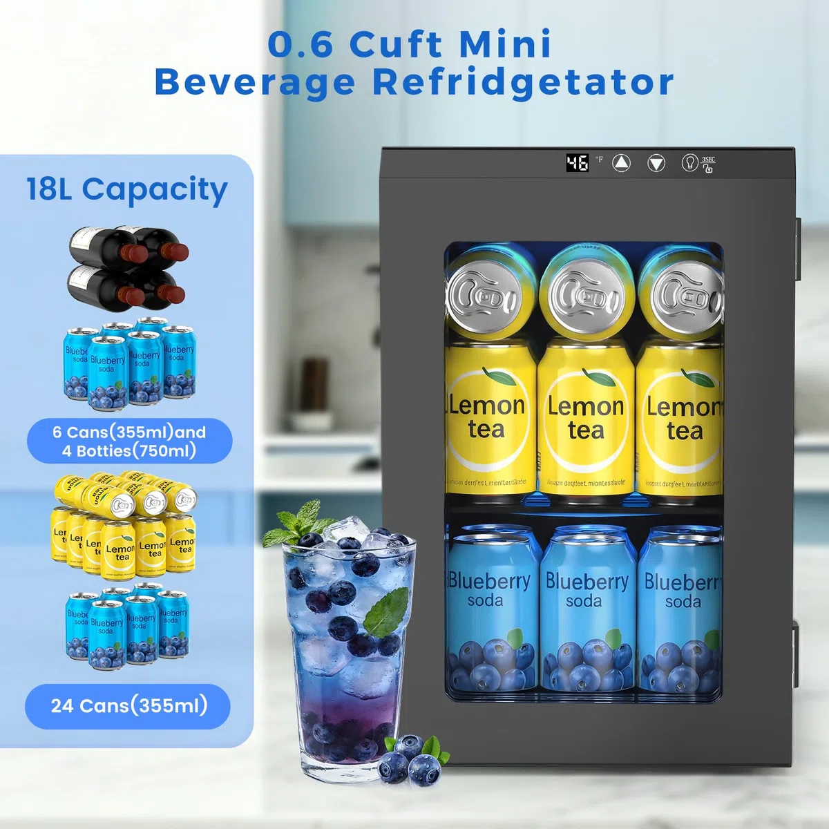COWSAR - Refrigerador de bebidas con 24 latas, refrigerador de vino pequeño termostato digital ajustable, luz LED, refrigerador de bebidas no empotrado para el hogar, bar y oficina
