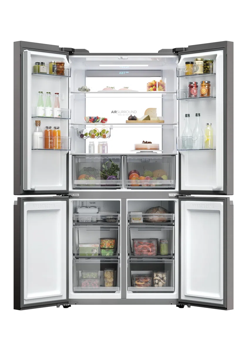 Haier Cube 90 Series 7 HCR79F19CNMD - Frigorífico 4 Puertas, Congelador 2 Zonas, Motor Inverter, Air Surround, Cajón Humidity Zone, Total No Frost, An 90,5cm, Capacidad 642L, Daylight, 37dB, Dark Inox