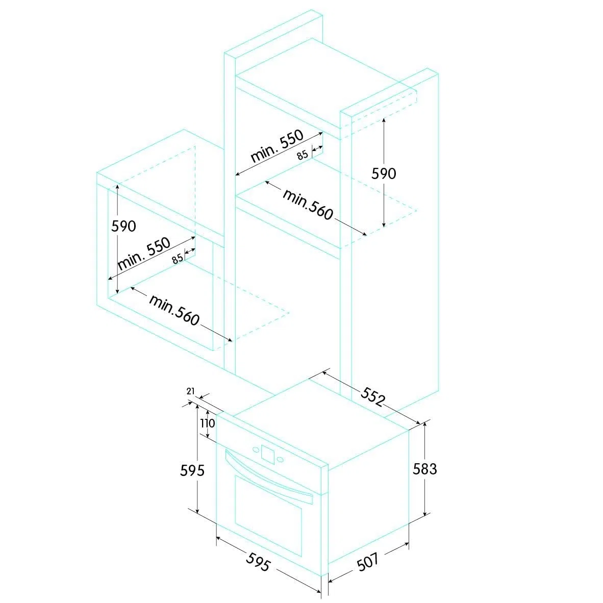 EDESA - EOE-5010 X Horno estático Acero Inoxidable 65L, 2180 W, 65 litros