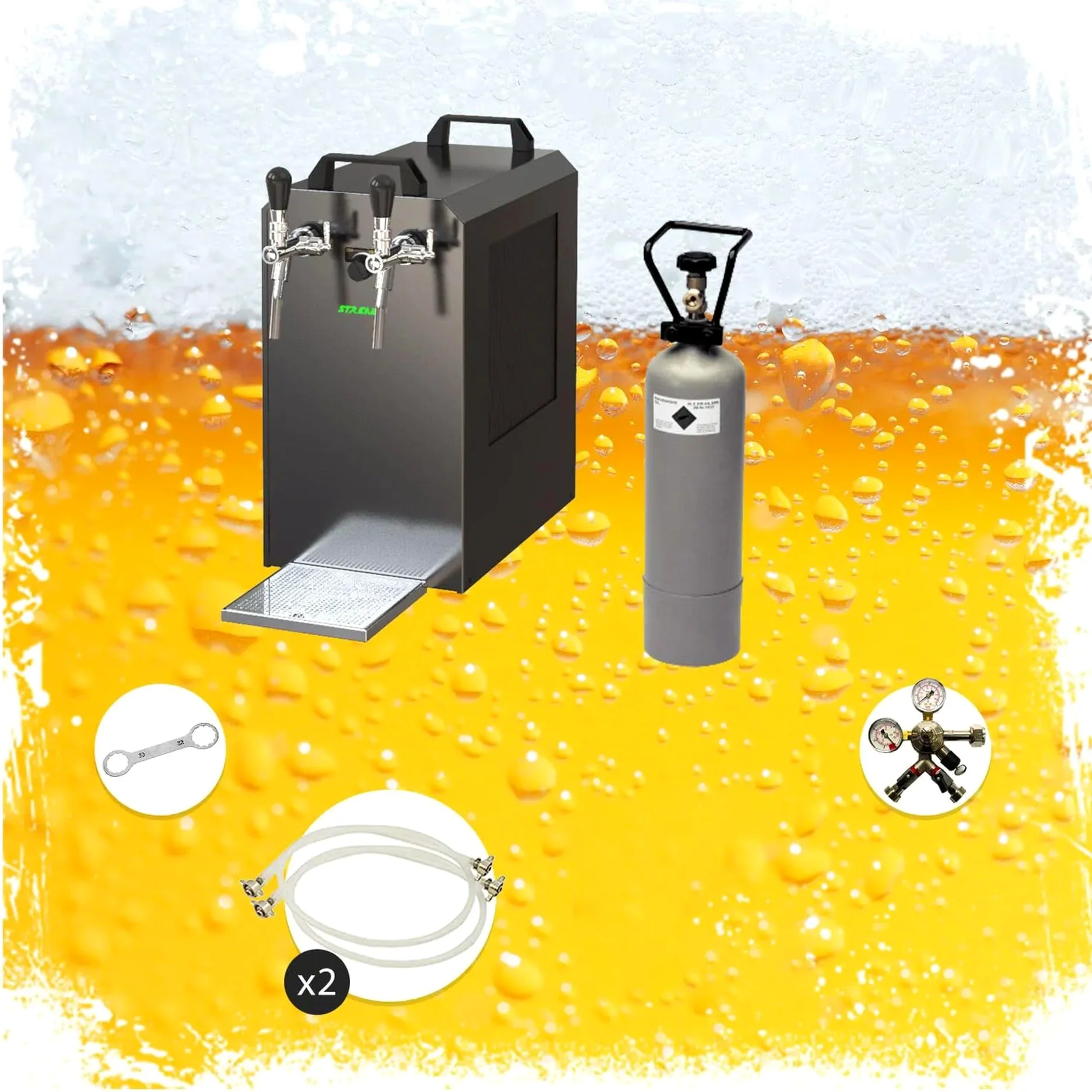 Kit Completo Tirador de Cerveza Doble con Enfriador seco de 2 vías y Maleta de Transporte, Compatible con KeyKeg, para Servicio rápido de Cerveza fría en Fiestas y Eventos
