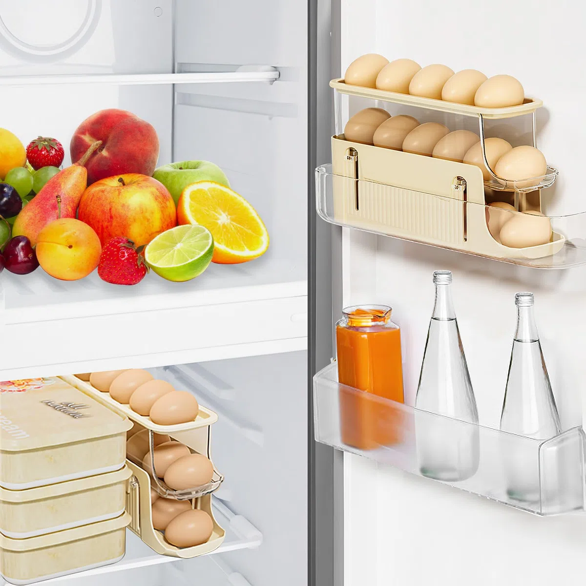 Organizador Huevos Nevera, Dispensador de Huevos de 3 Niveles, Soporte para Huevos, Dispensador Huevos Rodante, Caja de Huevos Extensible para 17 Huevos