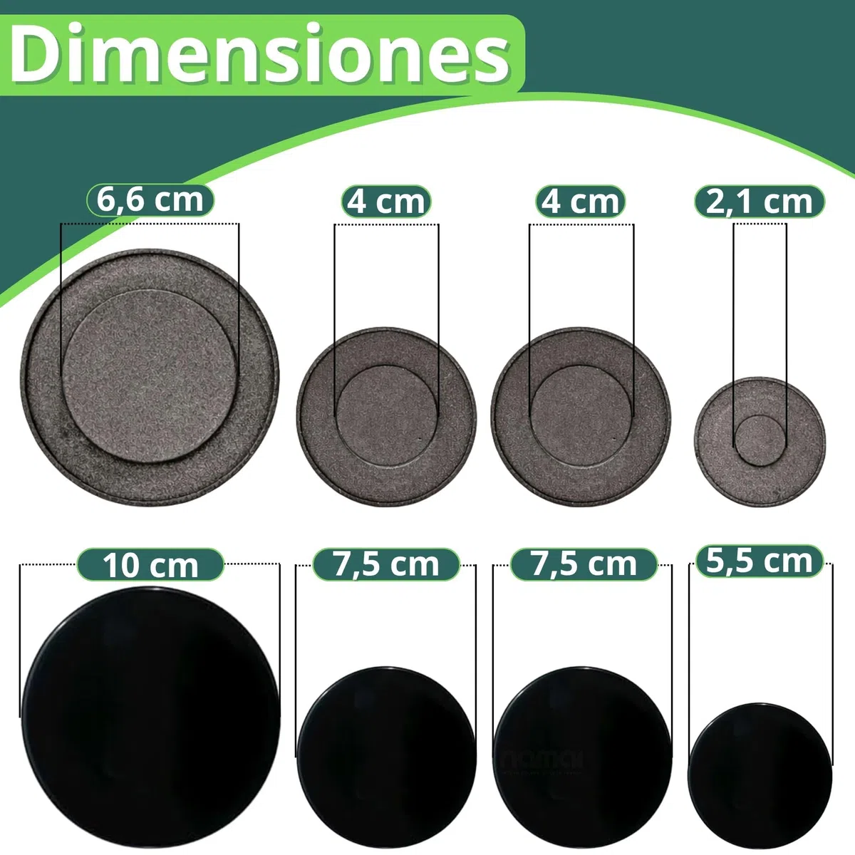 NAMAI - Juego de 5 Tapa Cocina Gas Para Quemador de Gas, 4 Tapa Lisas + 1 Placa de Triple Corona, Compatibilidad Universal, Recambios Para Cocina de Gas, Fáciles de Instalar