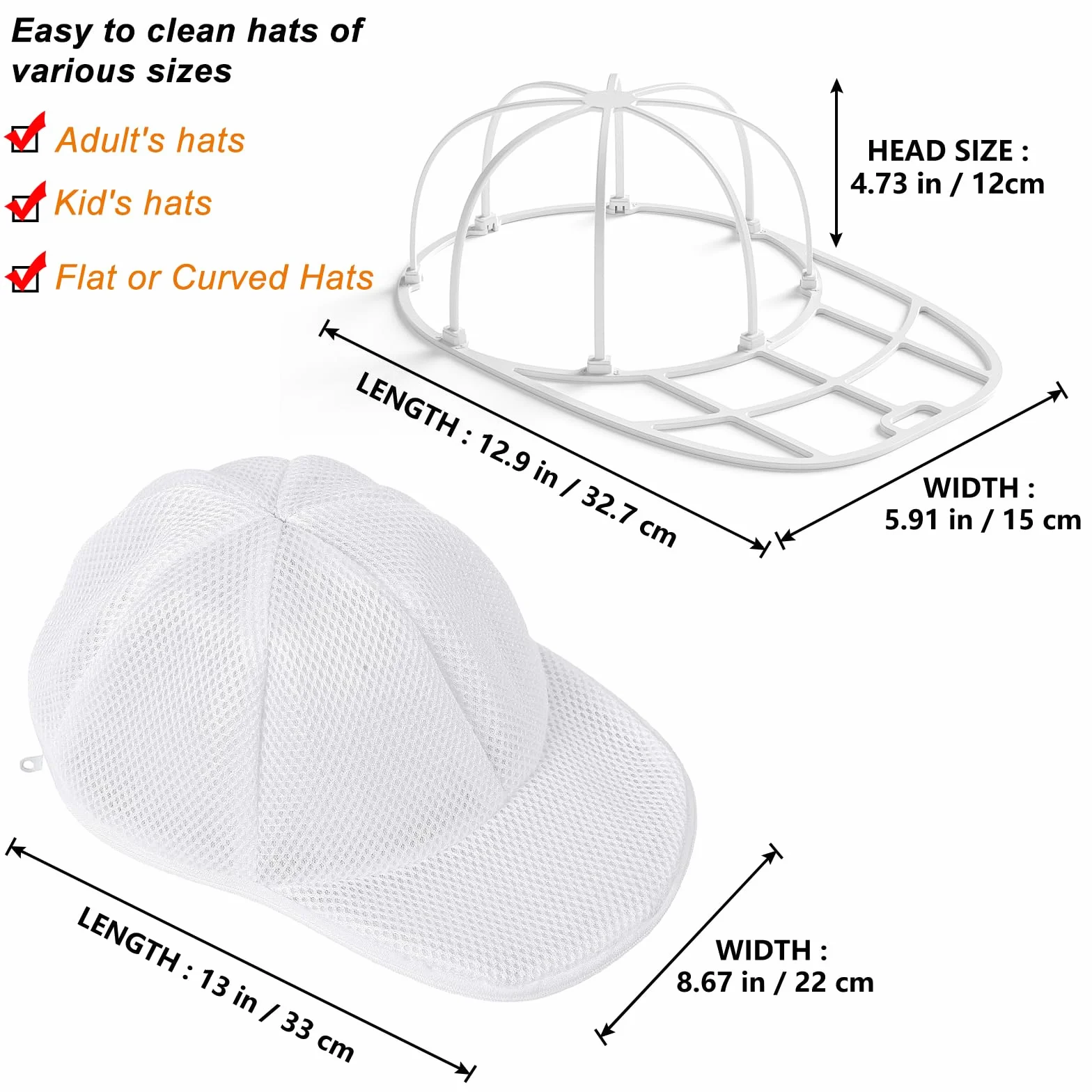 Coopache Soporte para Lavar Gorras Lavadora, Jaula Funda para Lavadora de Sombreros en Lavadora, Arandela Limpiador de Gorras de Béisbol, Bolsa Protectora de Lavandería (Blanco 2 Piezas)