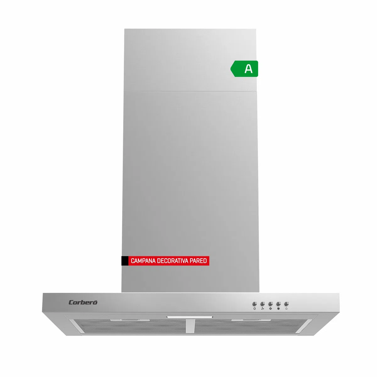 Corberó - Campana Decorativa Horizontal | ONTARIO635X | Inox, 60 cm, Pulsador, Caudal 332,3 m3/h, 70W, 3 Velocidades, 2 X Filtro de Aluminio, Eficiencia Energética A