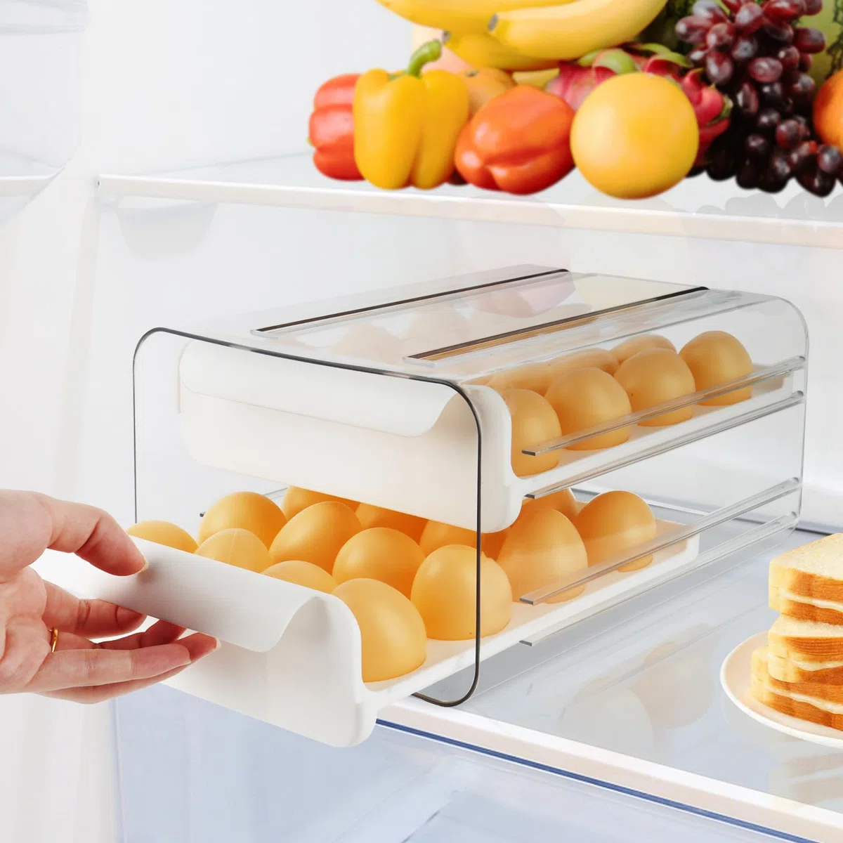 MXTIMWAN Cajón Porta Huevos, Cajón Caja de Almacenamiento para Huevos, Plástico, Soporte para Huevos para Nevera, Resposteria, Refrigerador, Cocina, 32 Espacios