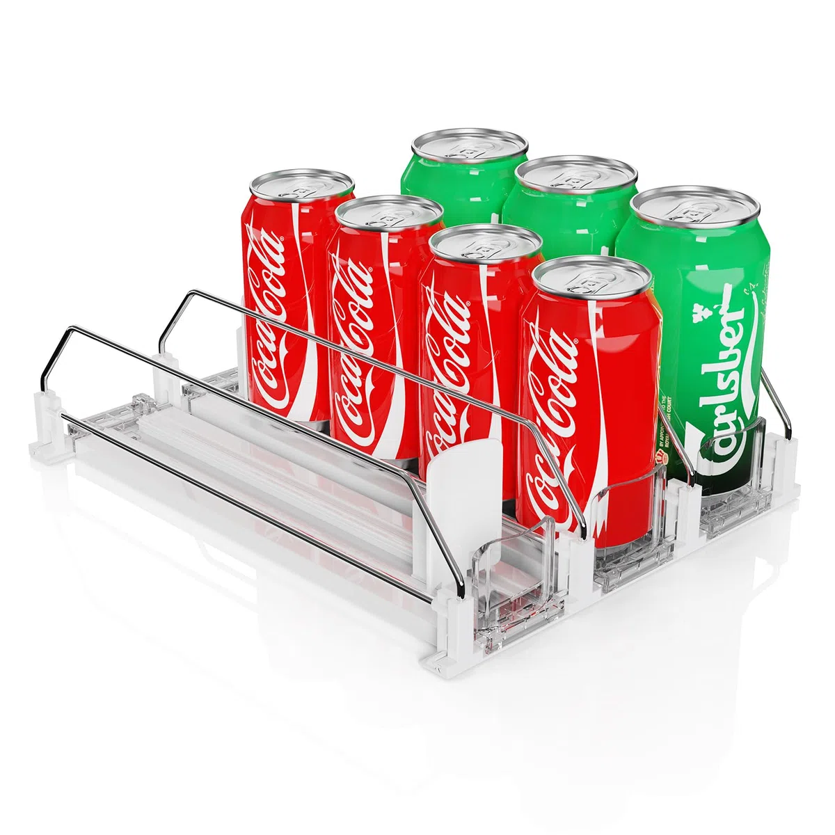 Automático Dispensador Latas Nevera Organizador,Dispensador de Latas Nevera,Organizador Nevera para 12 Botellas de Vino y Refrescos (Blanco)
