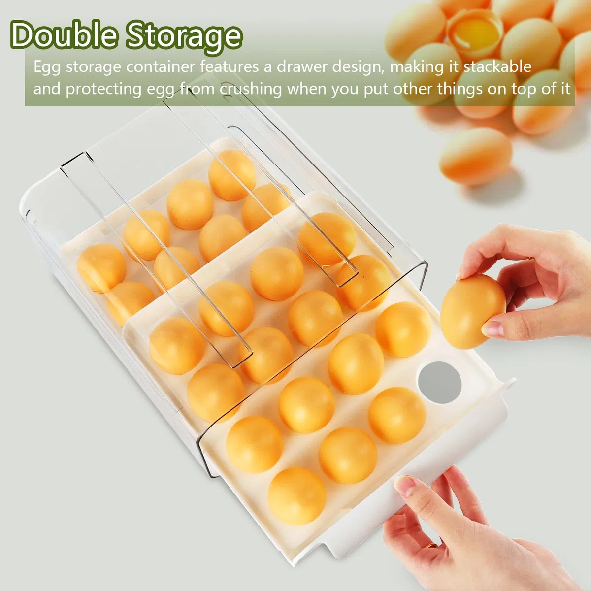 MXTIMWAN Cajón Porta Huevos, Cajón Caja de Almacenamiento para Huevos, Plástico, Soporte para Huevos para Nevera, Resposteria, Refrigerador, Cocina, 32 Espacios