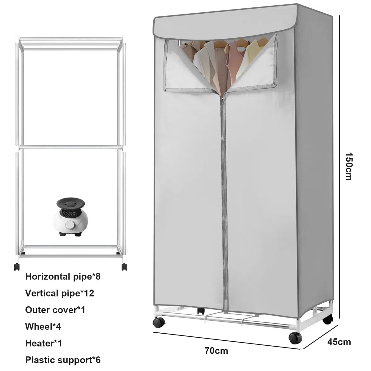 Secador de Bomba de Calor con Temporizador, Secadora de Ropa eléctrica protable, Ropa de Secado de Aire de Ropa de 1000W, Estante de Secadora de Doble Capa para el hogar |Apartamentos - Gris