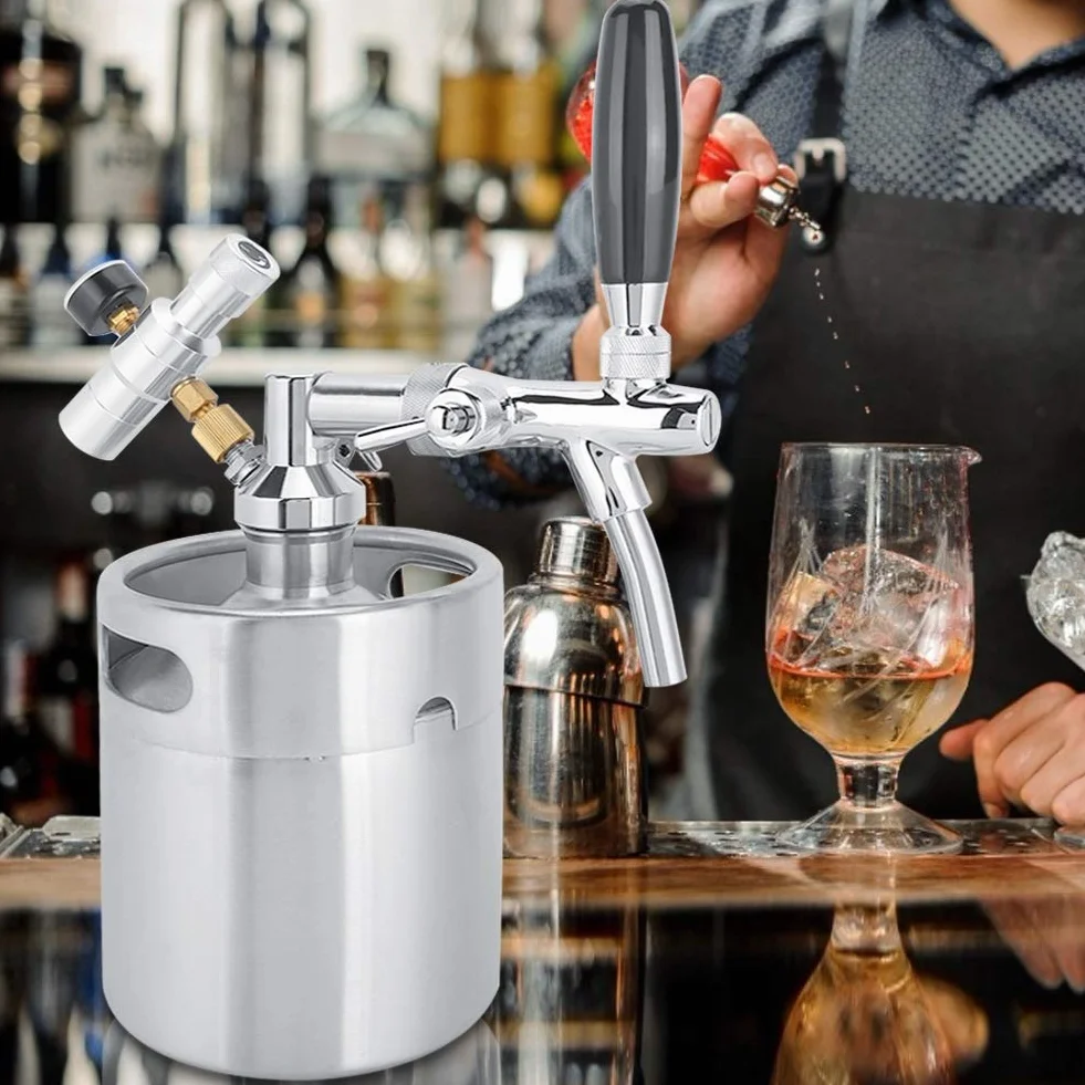 Barril De Cerveza,Dispensador De Bebidas Para El Hogar,Dispensador De Cerveza De Mini Barril De Cerveza Casera De Acero Inoxidable De 2L Con Manómetro De 2 Clases Para Cerveza Casera Y Cerveza De Barr