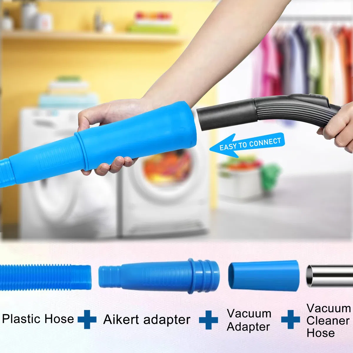 Kit de limpiador de ventilación de secadora, manguera de accesorio de aspiradora y cepillo de pelusa para secadora, limpiador de trampa de ventilación para limpiar secadora, eliminador de pelusas/azul
