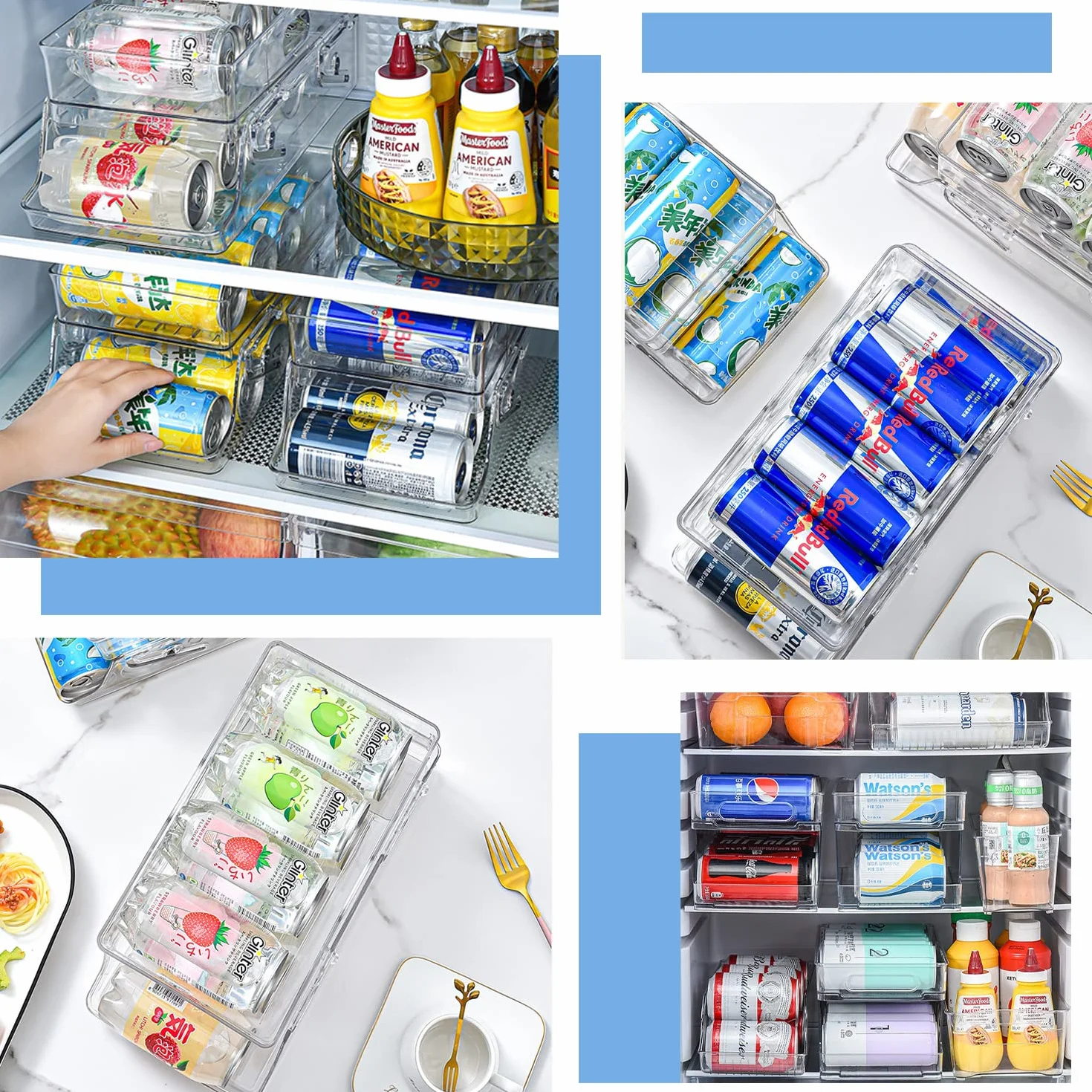 1 dispensador automático de latas para nevera, organizador de almacenamiento transparente para refrigerador, bebidas, cerveza, refrescos, para nevera, cocina, armario, encimera, 1 unidad