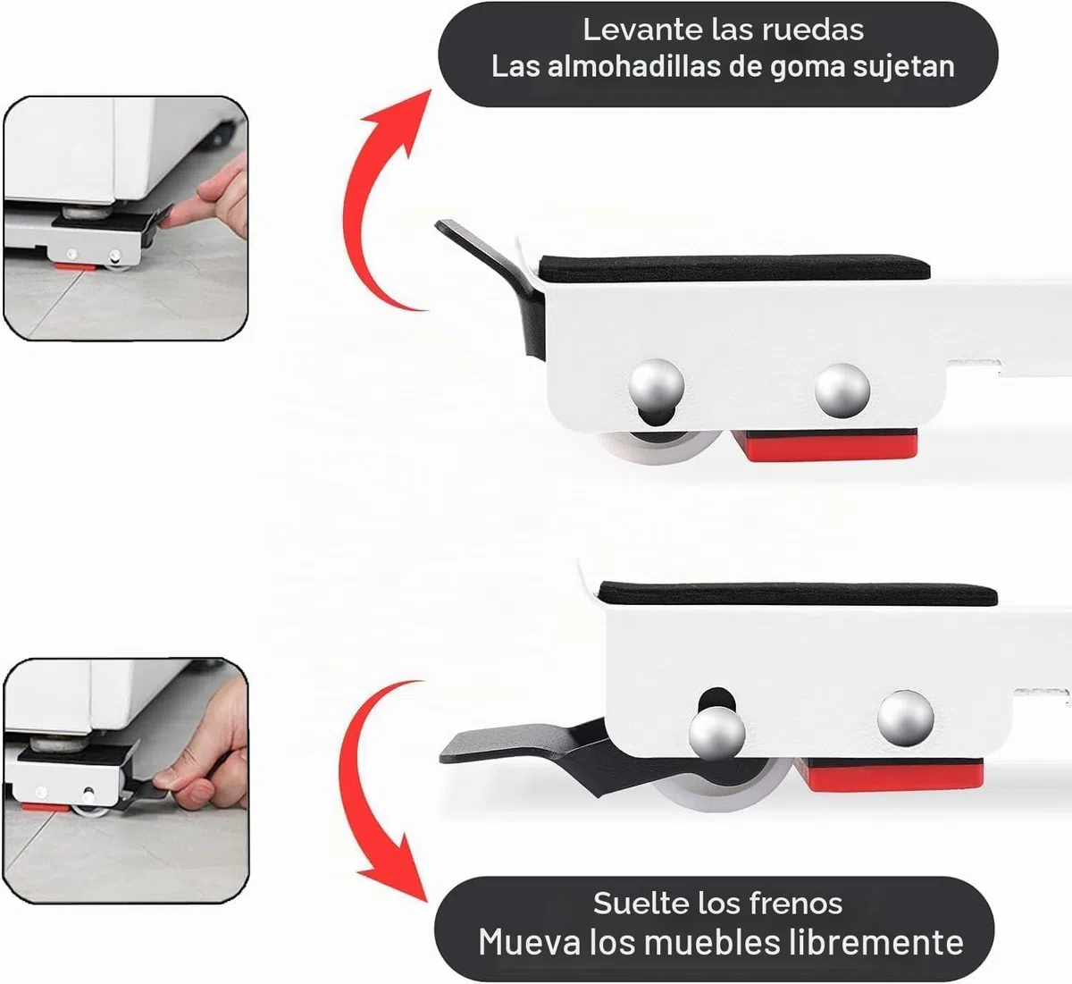 Soporte Lavadora 2 Piezas, Ruedas para Muebles Carga Hasta 300kg, Base con Ruedas Longitud Ajustable 45-72 cm, Ideal Como Ruedas para Mover Muebles, Mueble Lavadora o Secadora