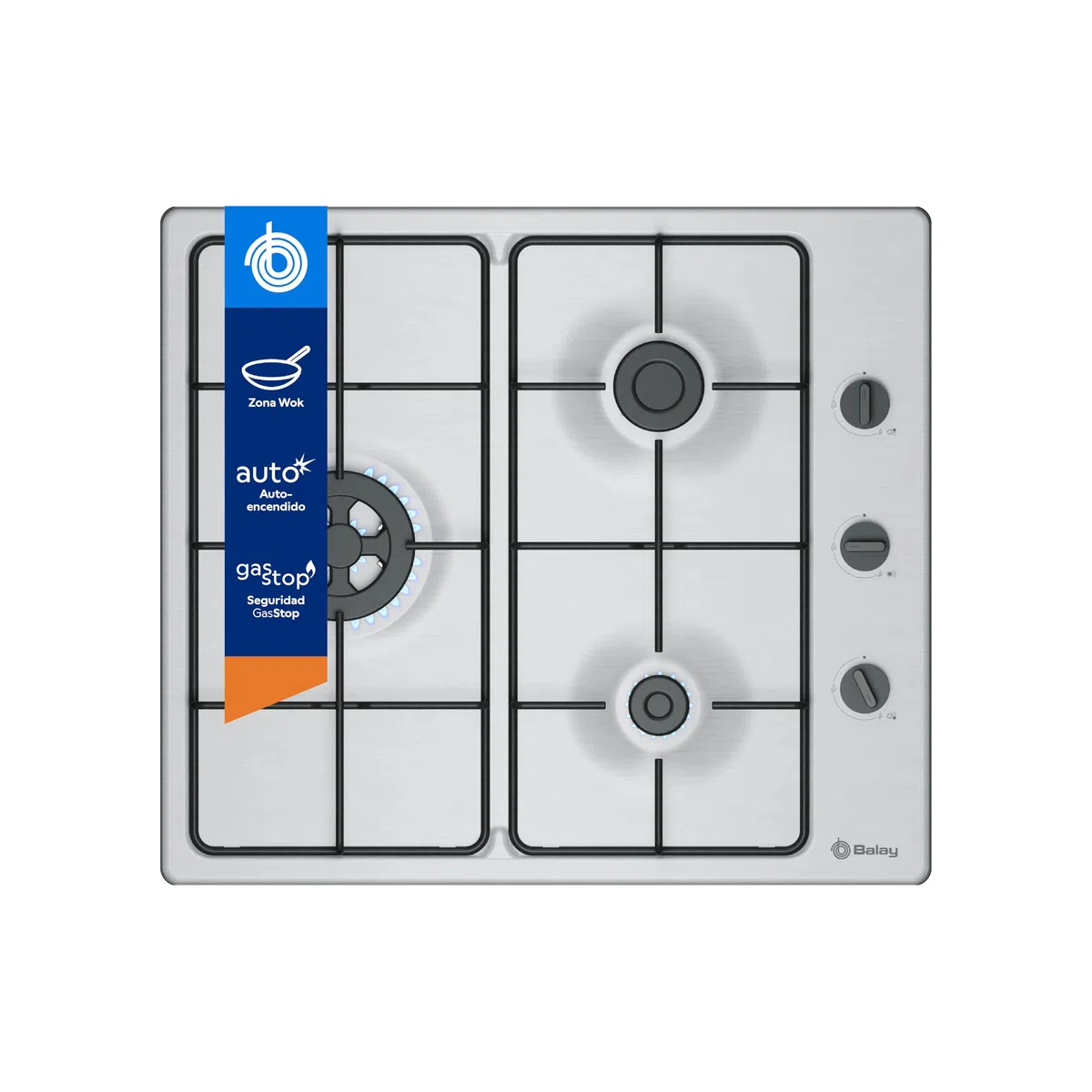 Balay – Placa de Gas, 3 fuegos, Seguridad GasStop, blanco, 3ETX463BB