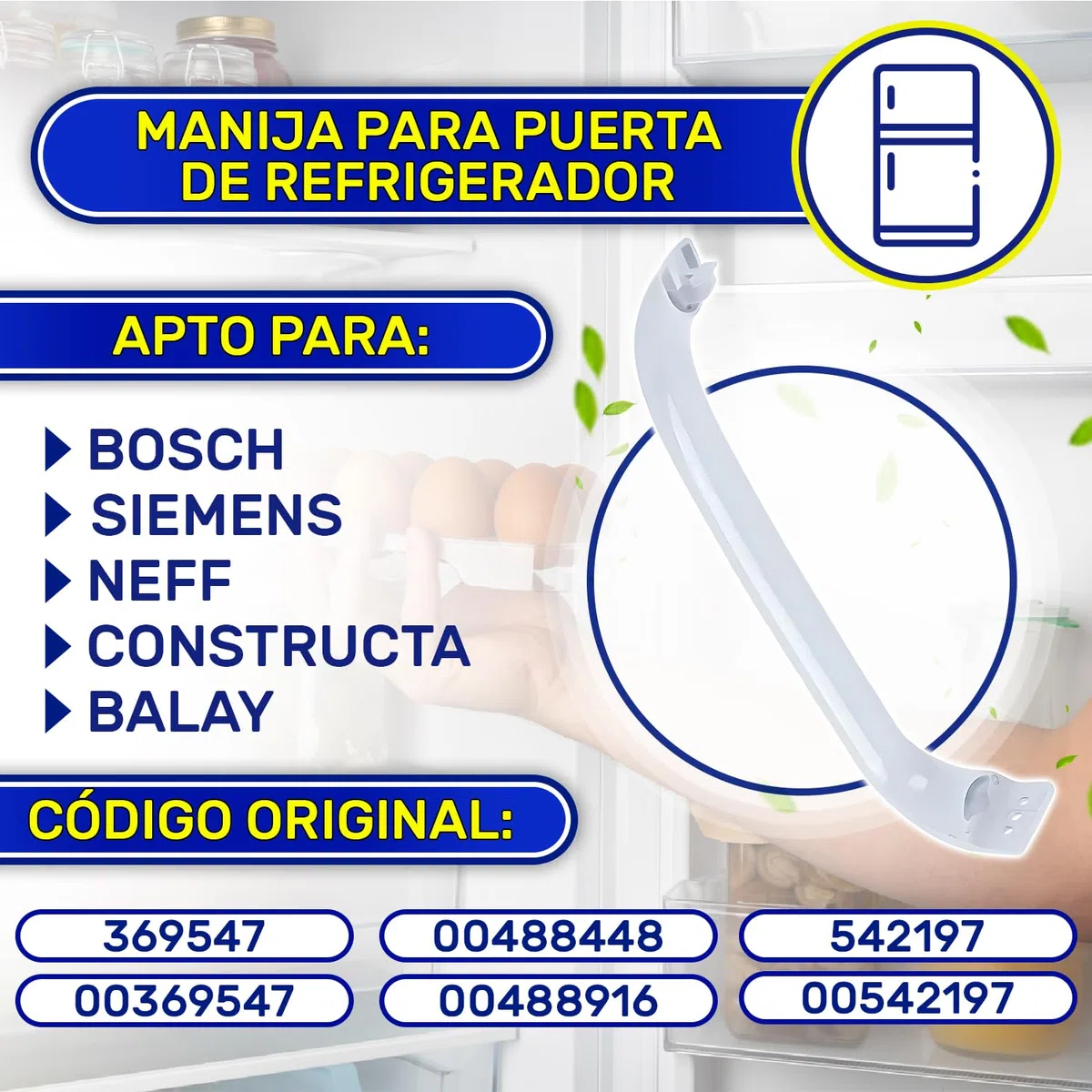 MONTERAL Tirador Frigorifico y Congelador 317 x 70 x 42 mm con Código Original 369547 00369547 00488448 00488916 para Bosch para Siemens - Garantía de 10 Años