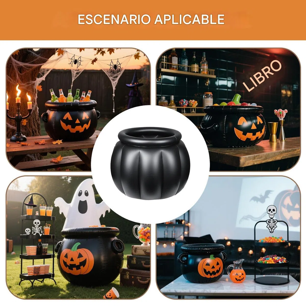 Enfriador Inflable para Bebidas, Inflable para Bebidas con Caldero Temático De Fiesta, Contenedor Grande Negro para Dulces 56x46 cm para Comedor BBQ Playa Picnic Cocina