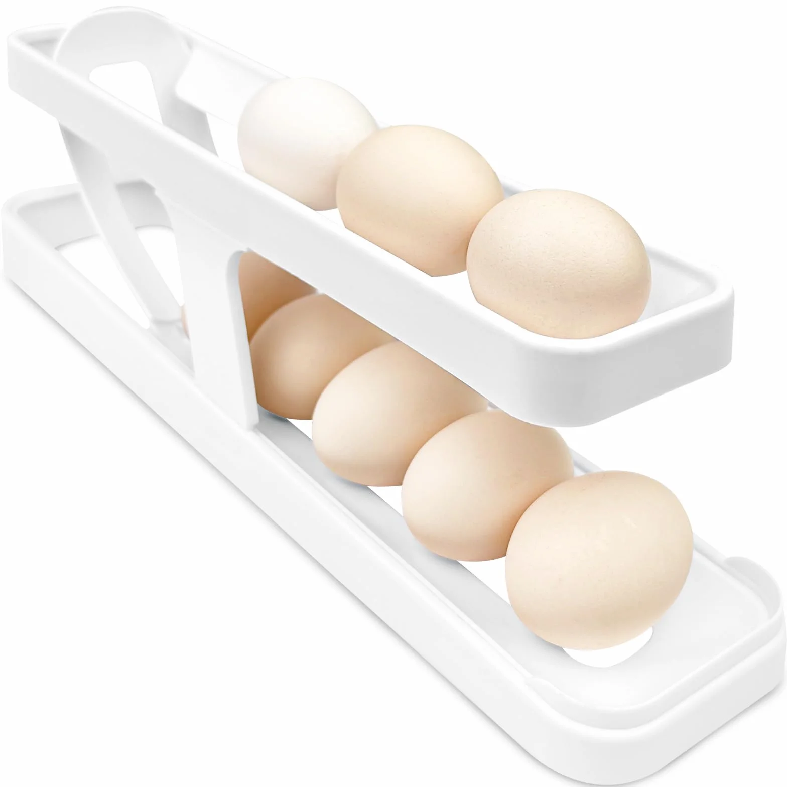 Maxentico Dispensador de Huevos para Nevera, Organizador Rodante con Rejilla, Soporte de Almacenamiento, Blanco