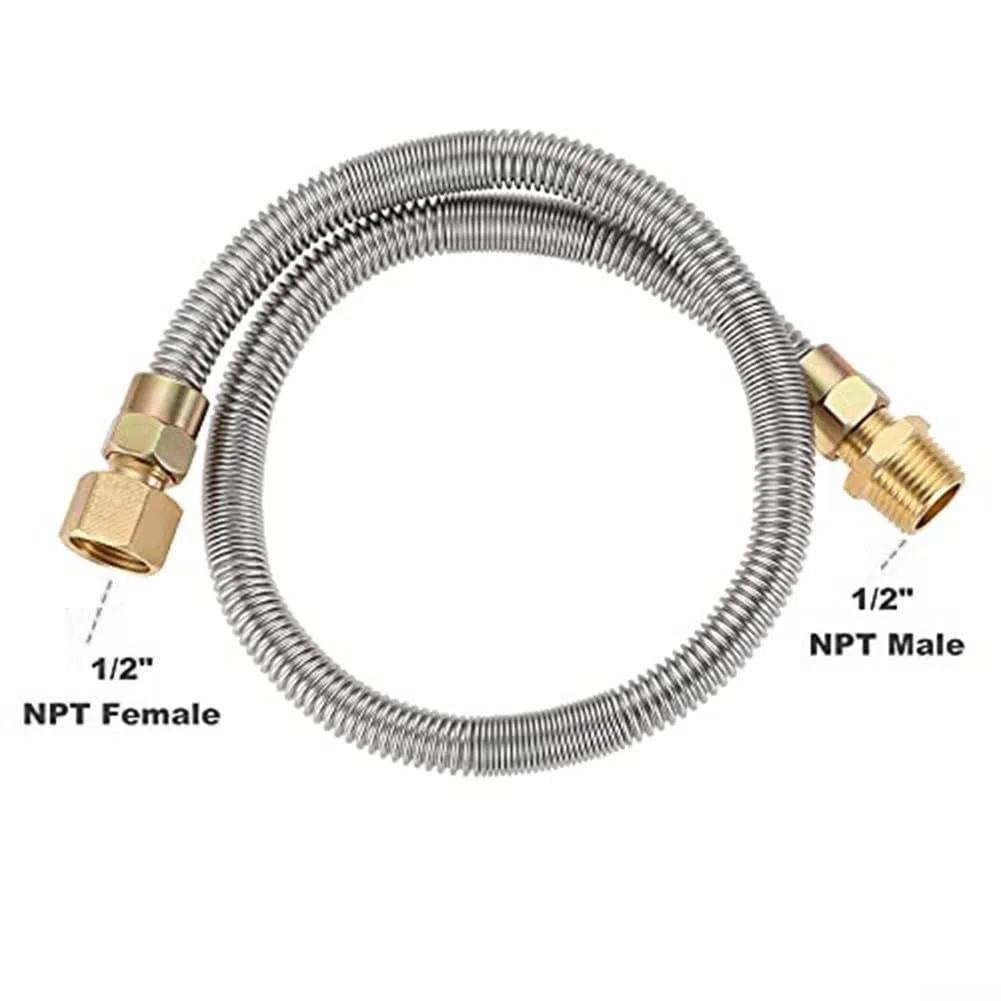 HpLive Manguera flexible de gas propano de 24 pulgadas, resistente al calor, acero inoxidable, tubo corrugado para chimenea, barbacoa, con adaptadores de latón de 1/2 NPT