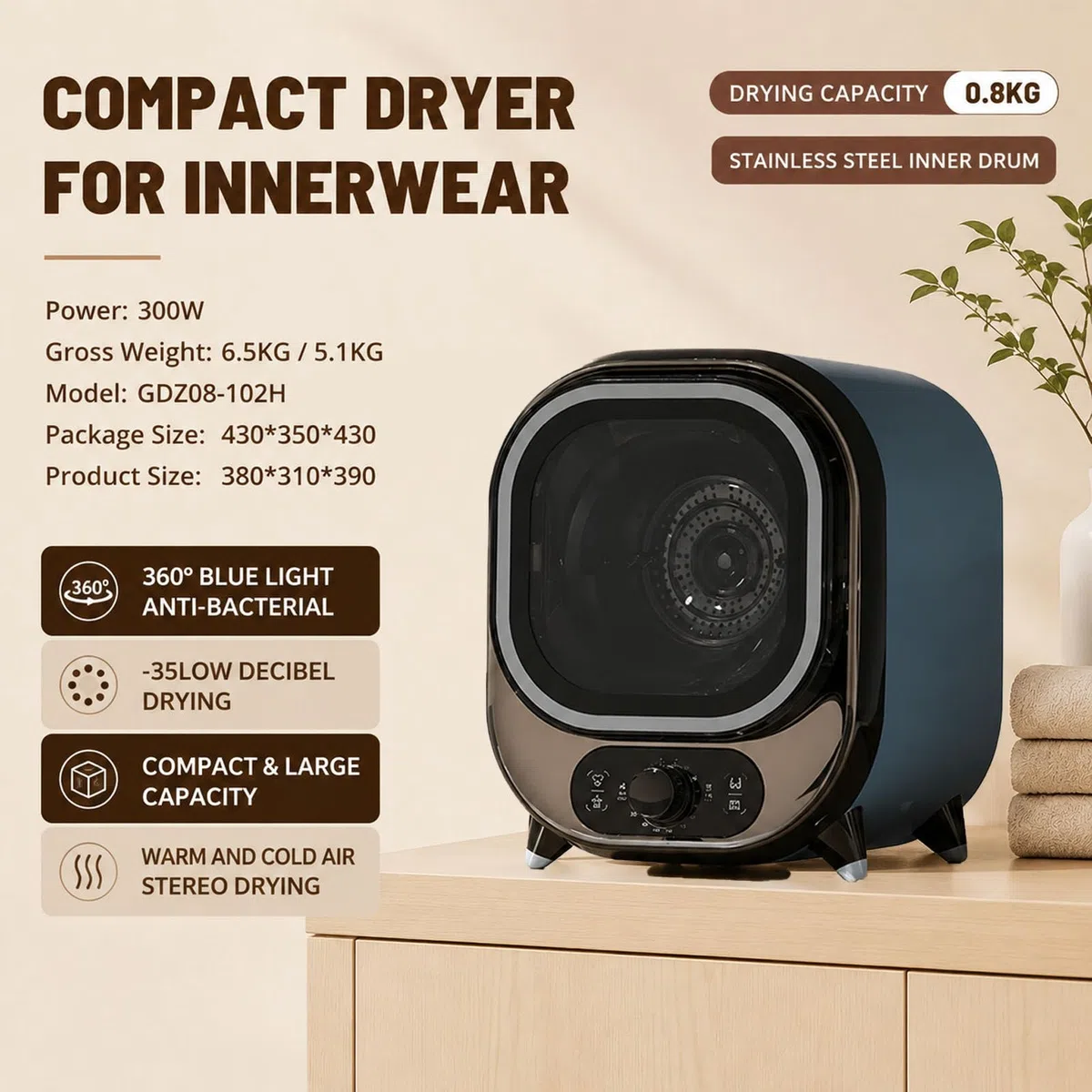 Secadora de condensación compacta de 5 kg ElegantBlue