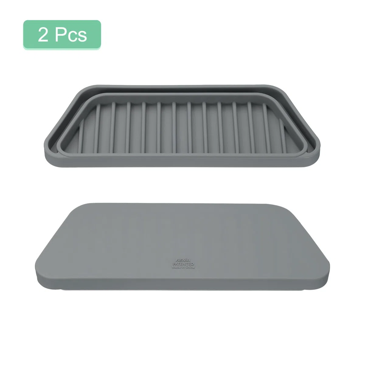 QUARKZMAN Pack de 2 recolectores de Goteo para refrigerador, Bandeja de Goteo de Silicona para Mini Nevera, Bandeja Rectangular para refrigerador Que previene Salpicaduras, Color Gris