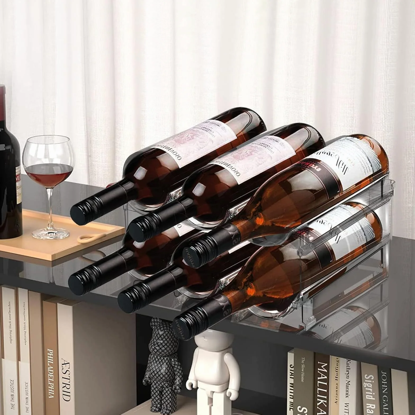 2 Unidades Botellero Frigorifico Soporte, Botellero Apilable Mantiene hasta 6 Botellas, Antideslizante Organizador De Botellas, Transparente Nevera para Vinos, Botelleros para Cocina, Encimera