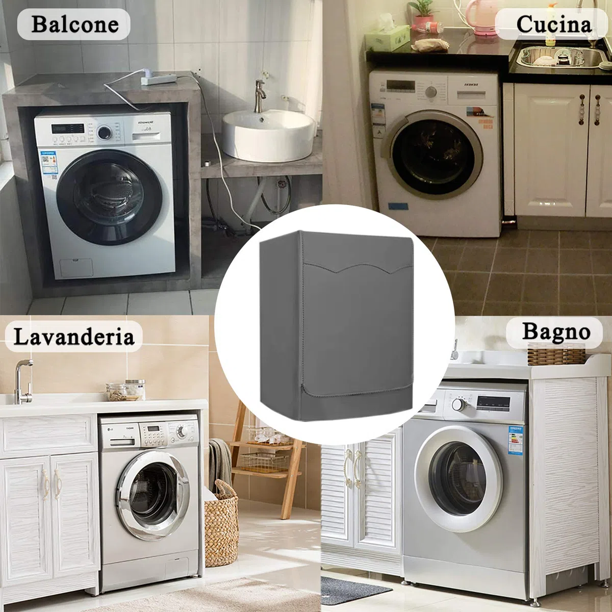 Funda Lavadora Carga Frontal, Impermeable a Prueba Funda para Lavadora Secadora Exterior, Cubierta Lavadora Protector 60 * 64 * 85cm Gris