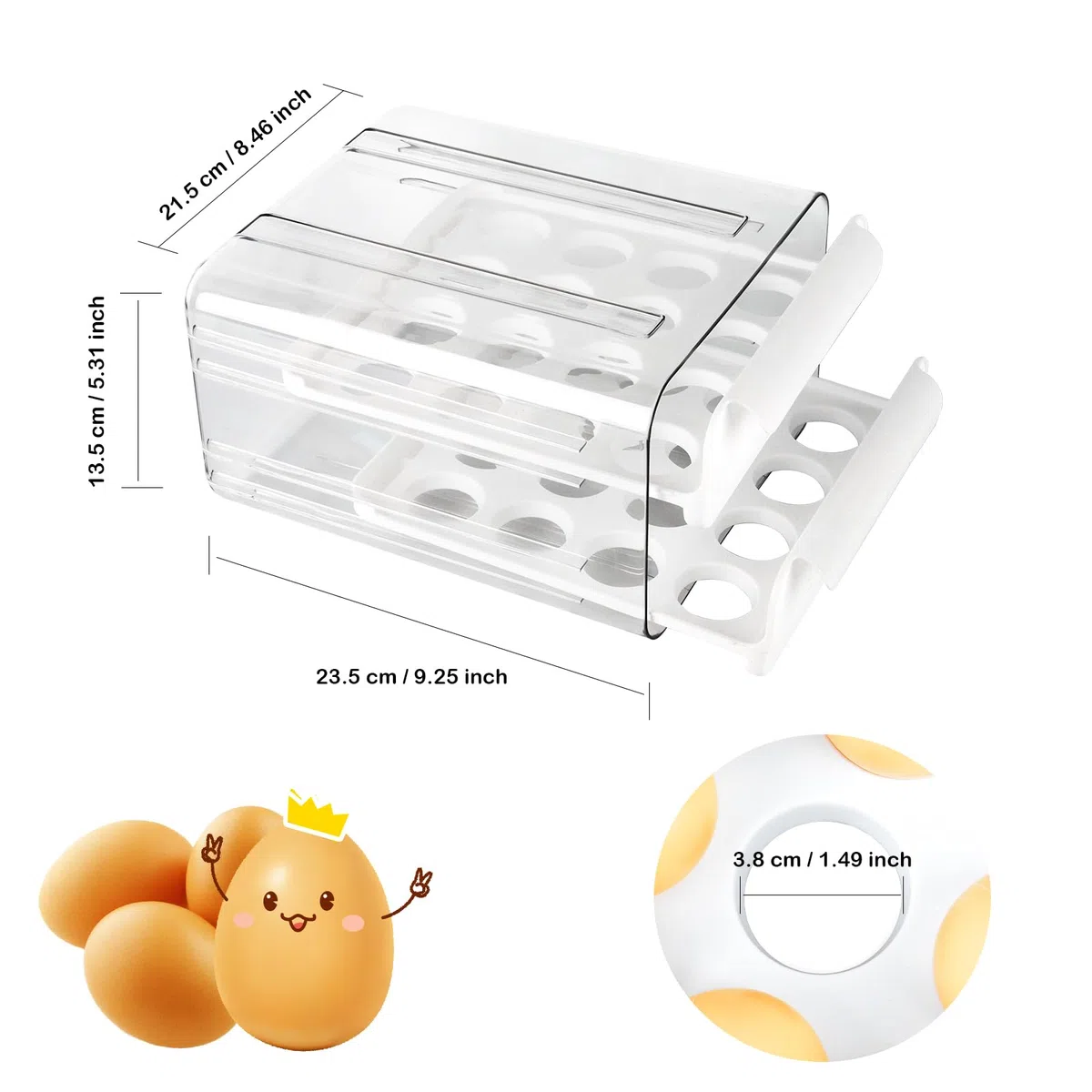 MXTIMWAN Cajón Porta Huevos, Cajón Caja de Almacenamiento para Huevos, Plástico, Soporte para Huevos para Nevera, Resposteria, Refrigerador, Cocina, 32 Espacios