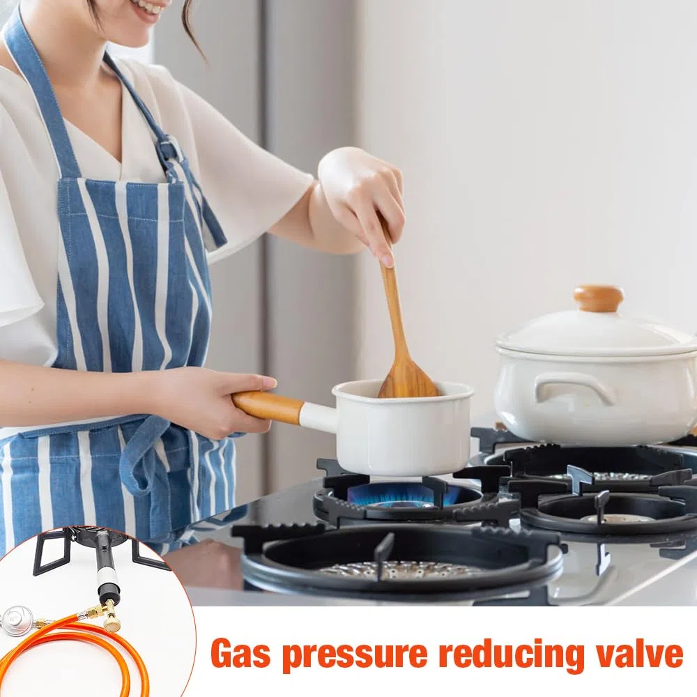 Regulador de presión de Gas 50 mbar, regulador Ajustable de Botella de propano con Manguera de Gas de 150 cm y Rosca Universal giratoria de 1/4 Pulgada