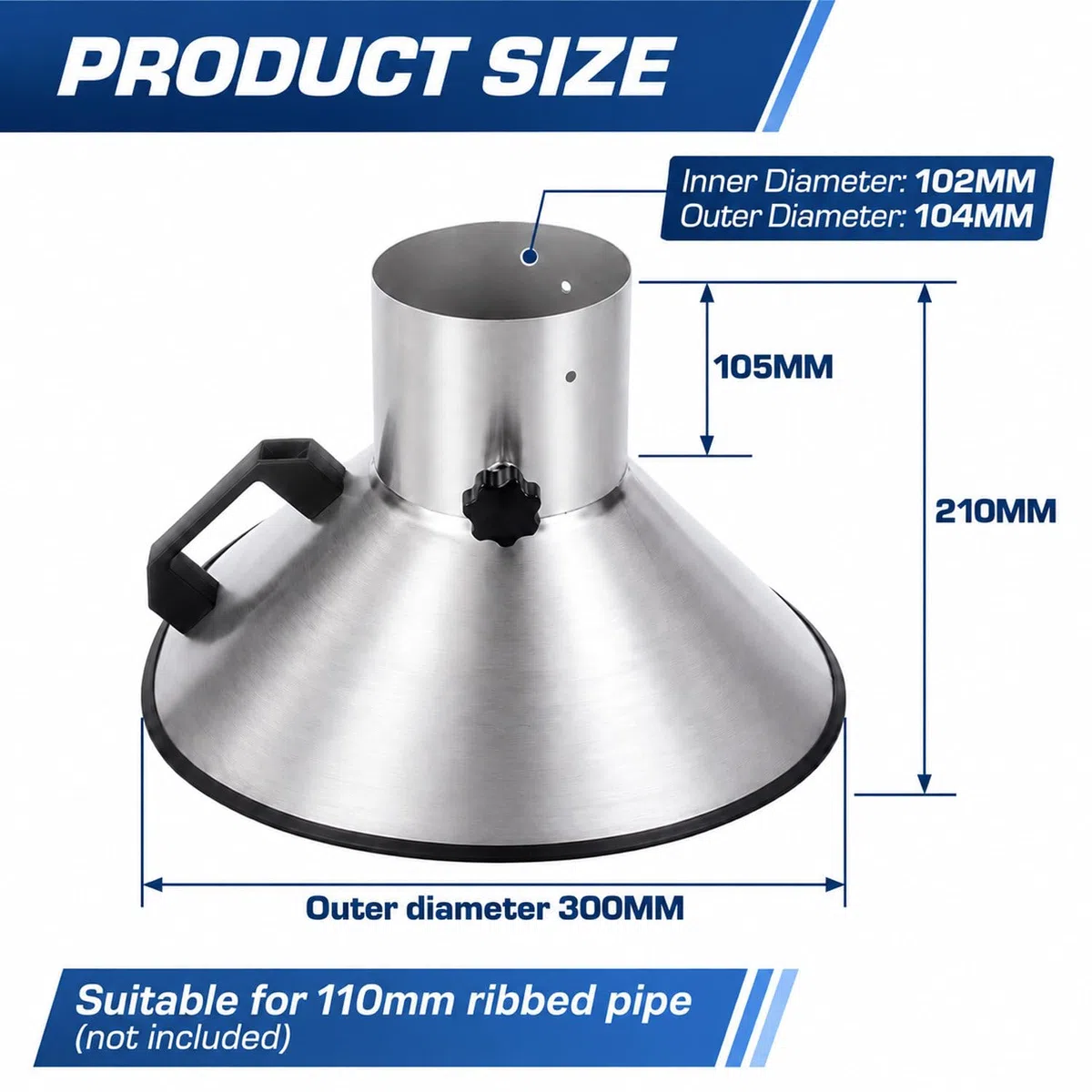 Campana de humo de soldadura, extractor de polvo de humo de acero inoxidable con entrada de 104 mm y parte inferior de 300 mm para una filtración eficiente del aire y seguridad en espacios de trabajo