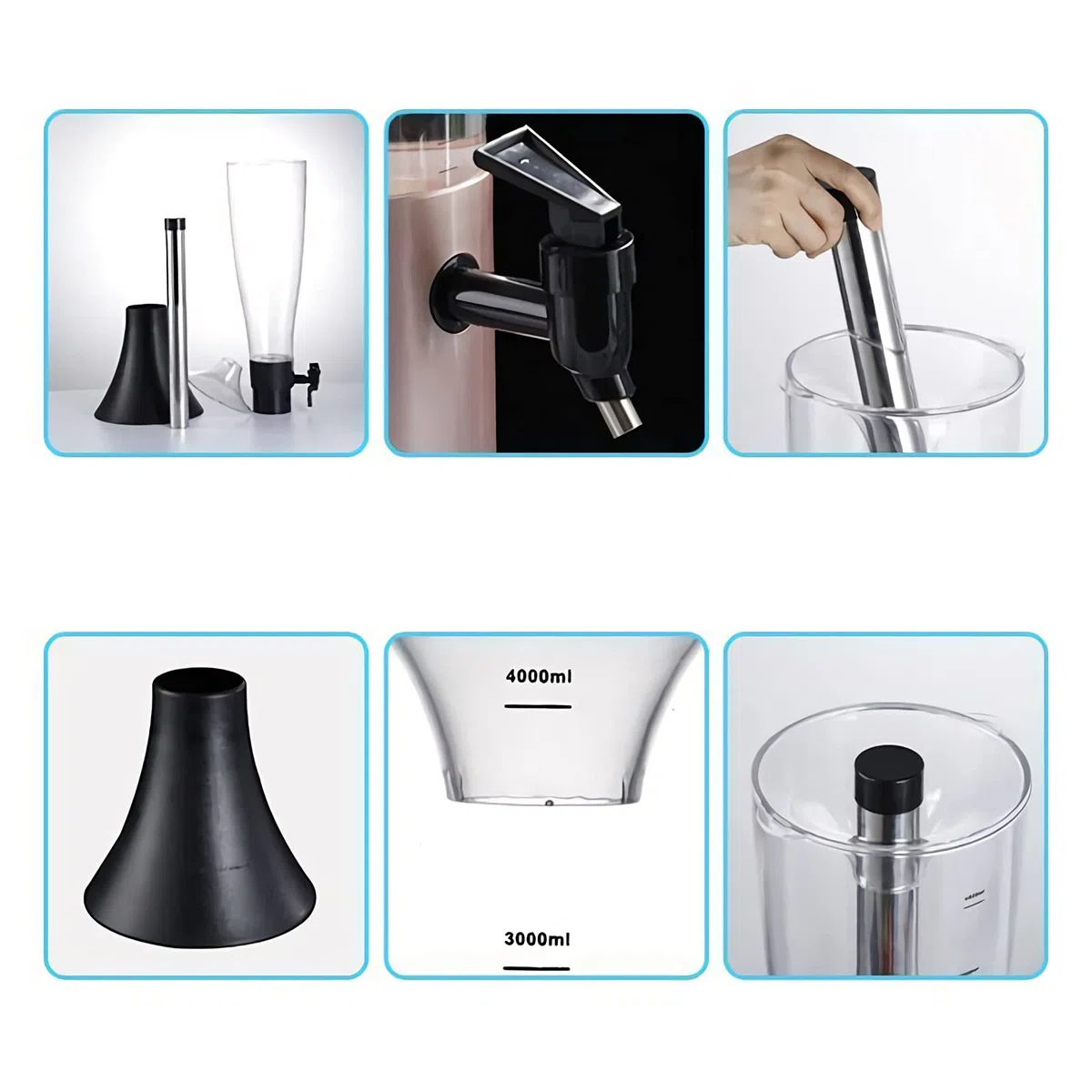 Dispensador de Torre de Cerveza Torre de cerveza de 4 L con carámbano de acero inoxidable extraíble, dispensador de bebidas for limonada, té, agua fría vino de cerveza y más, negro Torre Cerveza/Dispe