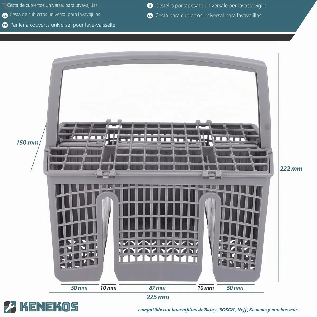 Kenekos - Cesta de cubiertos para lavavajillas compatible con Siemens SZ73100 / 11018806, Bosch SMZ5100/00743503, Neff Z7863X0 - Accesorios para lavavajillas - plástico de dimensiones estables