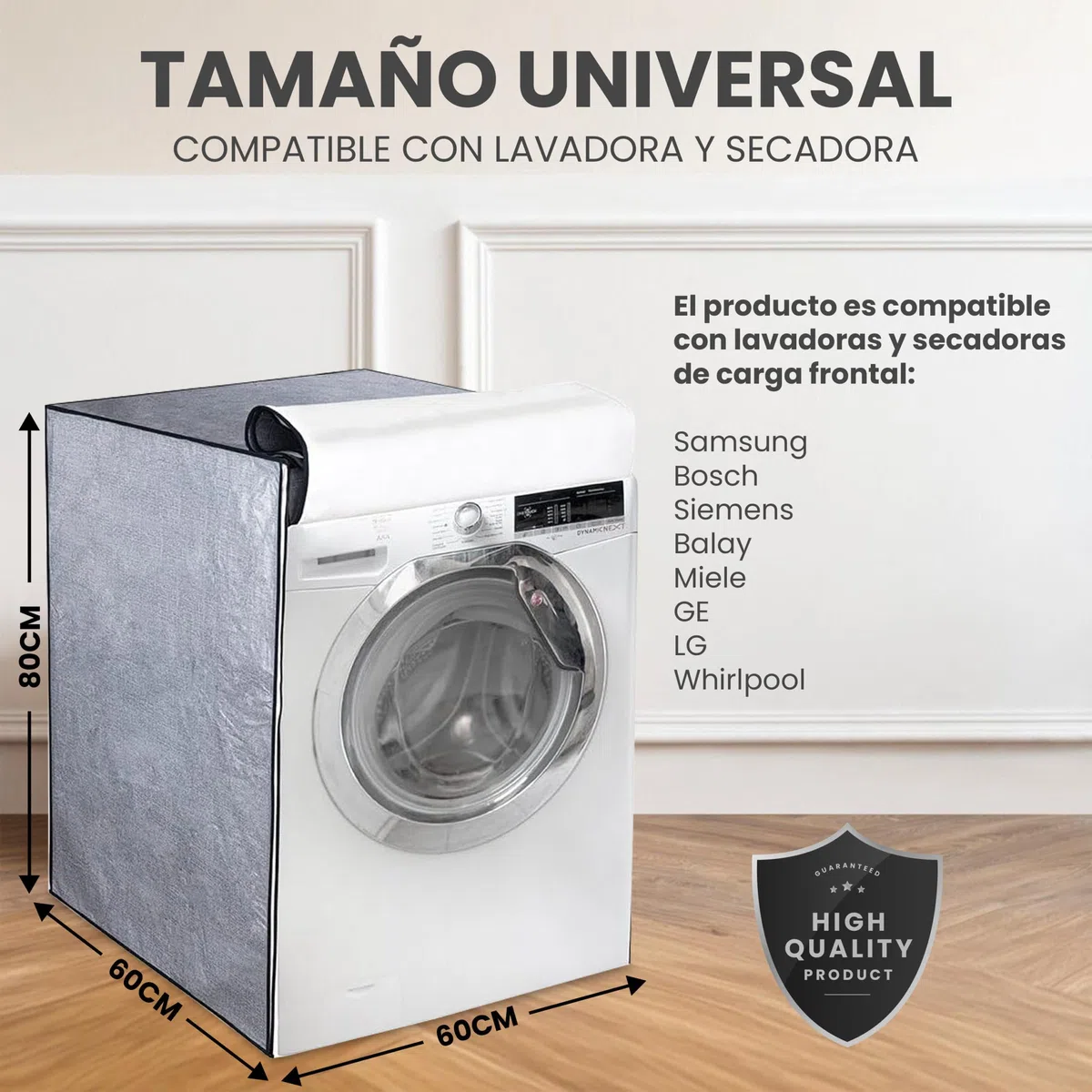Funda para Lavadora Exterior Impermeable - Carga Frontal - Cubre Protector Secadora Medida Universal - Gris