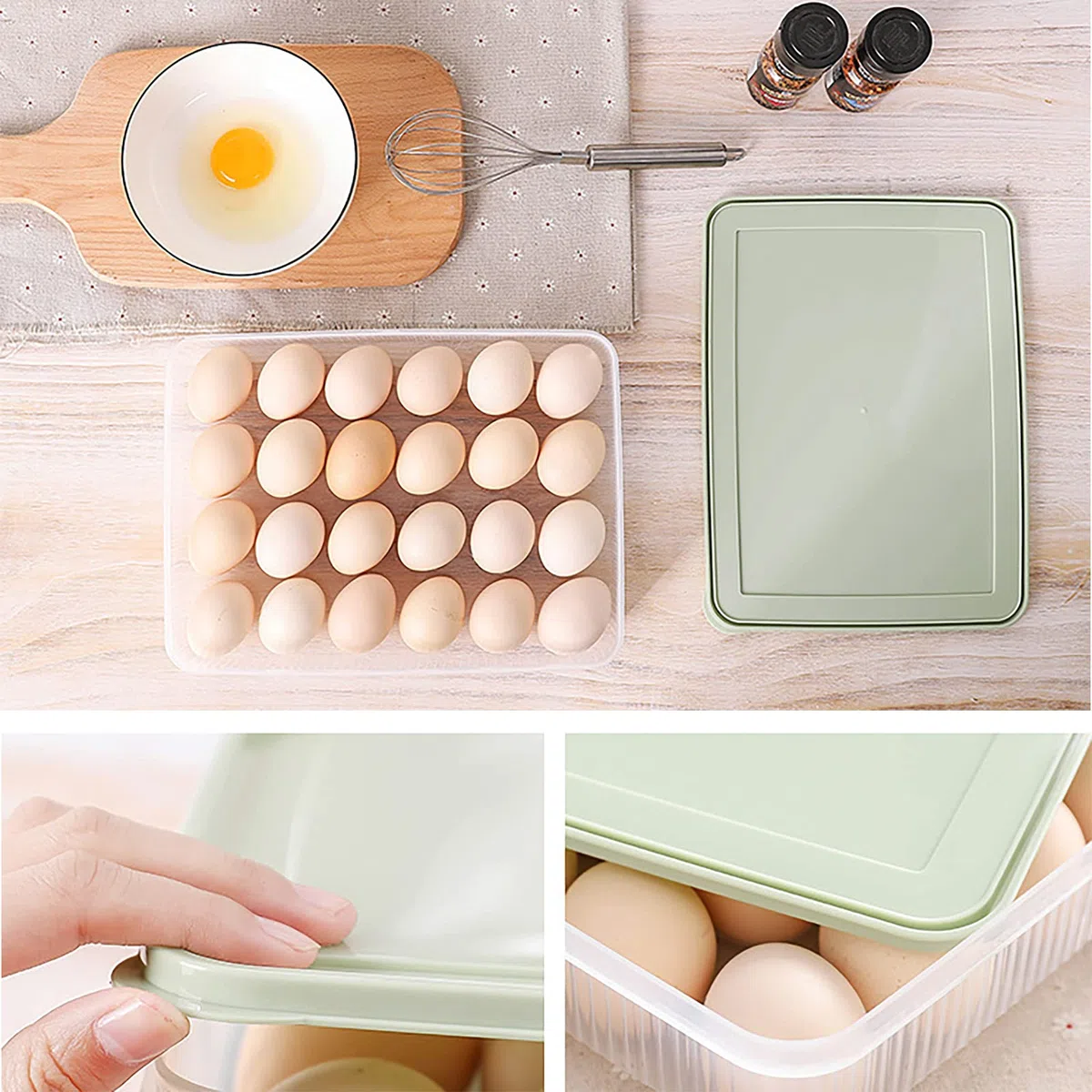 Caja de Almacenamiento de Huevos, 2 Piezas Hueveras de Plastico, Hueveras para Frigorifico 24 Huevos, Bandeja Huevos Nevera con Tapa, Huevera Nevera Apilable para Refrigerador, Cocina, Picnic Camping