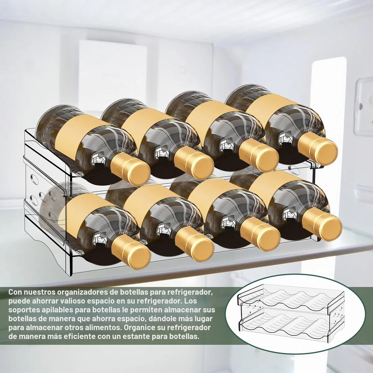 Botellero organizador de botellas para frigorífico: Botellero apilable Botellero, Soporte transparente para botellas de agua, refrigerador, botellero, estante para latas para encimera de cocina