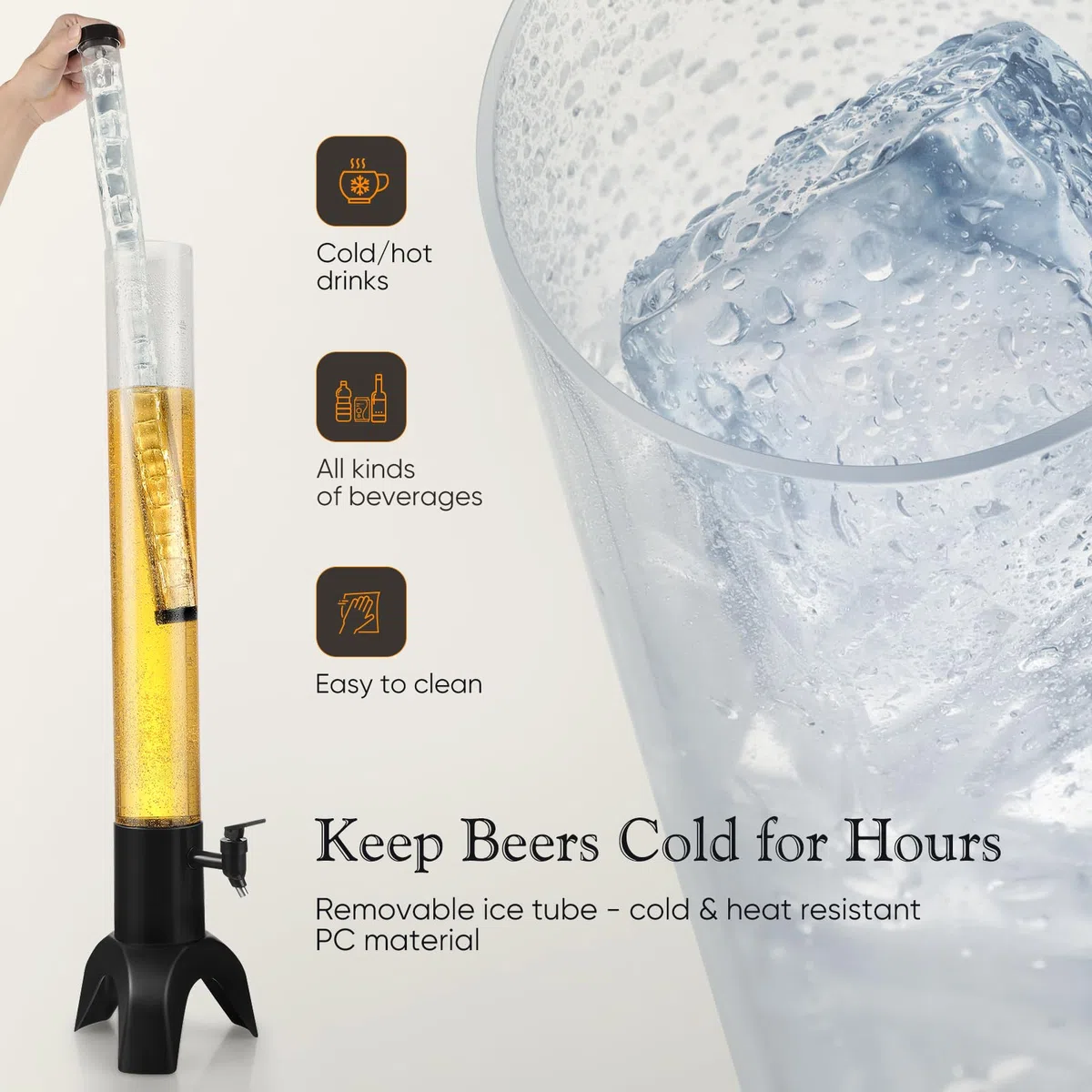 Mimosa Tower, dispensador de torre Mimosa de 3 L/100 onzas con tubo de hielo y luz LED, dispensador de cerveza de mesa (3 unidades)
