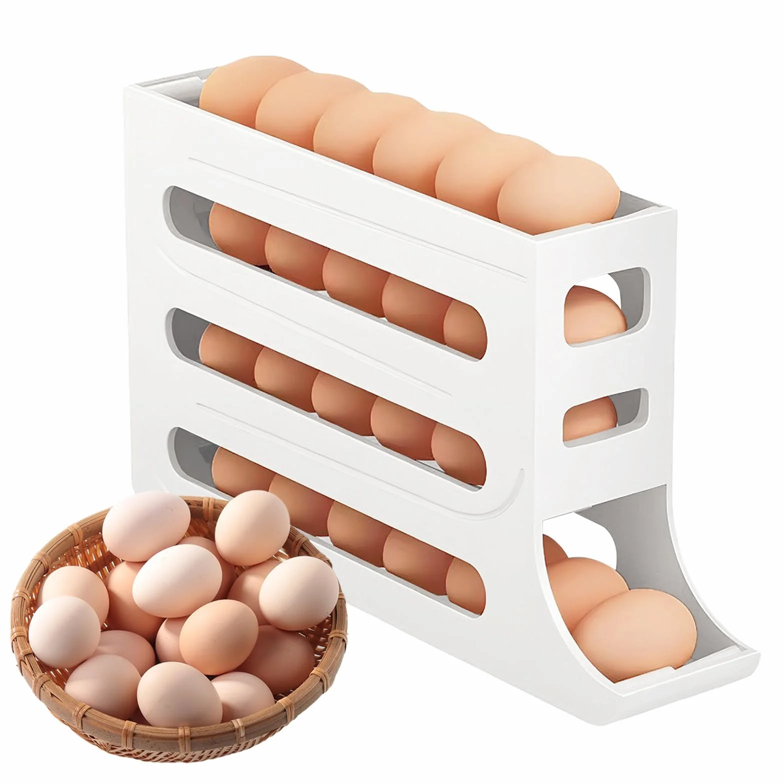 Dispensador De Huevos Enrollable Automático De 4 Pisos,Dispensador de huevos Dispensador Automático de Huevos Organizador De Huevos Enrollable para 30 huevos para Refrigerador