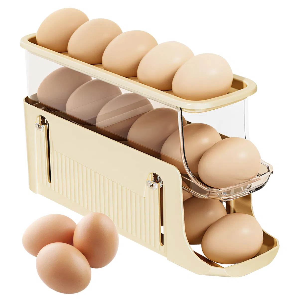 Organizador Huevos Nevera, Dispensador de Huevos de 3 Niveles, Soporte para Huevos, Dispensador Huevos Rodante, Caja de Huevos Extensible para 17 Huevos