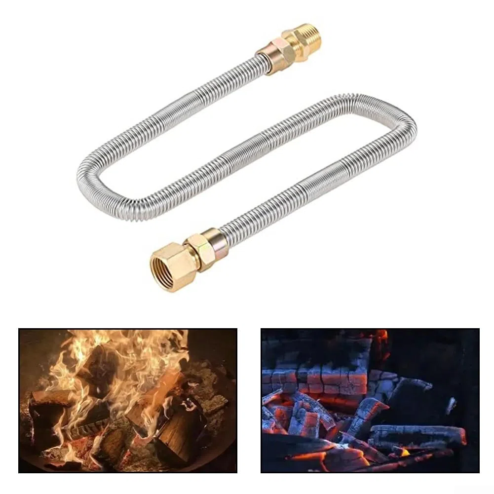 HpLive Manguera flexible de gas propano de 24 pulgadas, resistente al calor, acero inoxidable, tubo corrugado para chimenea, barbacoa, con adaptadores de latón de 1/2 NPT
