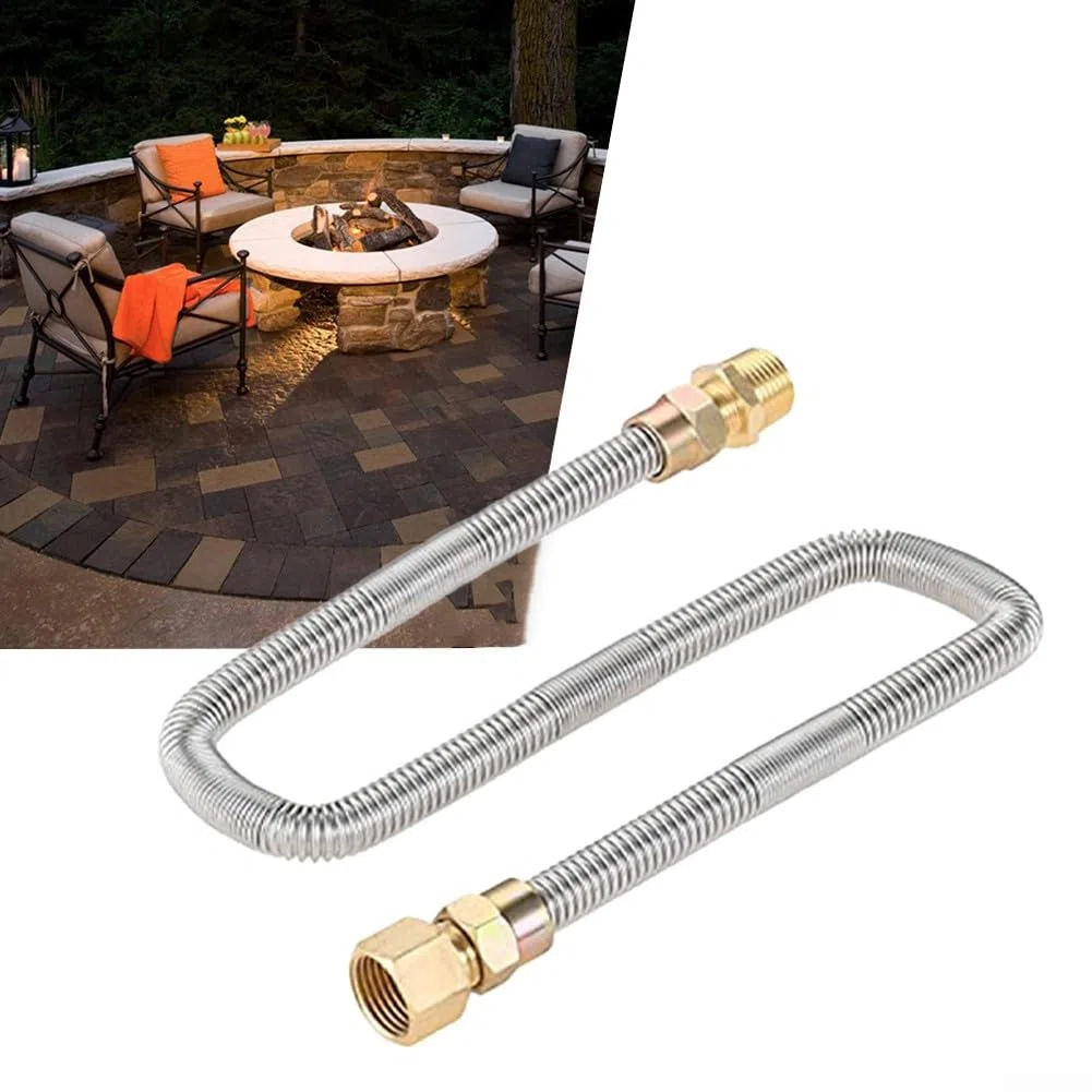 HpLive Manguera flexible de gas propano de 24 pulgadas, resistente al calor, acero inoxidable, tubo corrugado para chimenea, barbacoa, con adaptadores de latón de 1/2 NPT